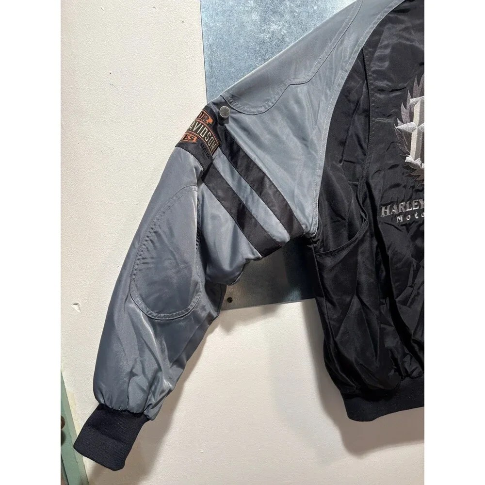 Harley-Davidson Bomber Varsity Jacket Insulated Black Gray Nylon Motorcycle XS